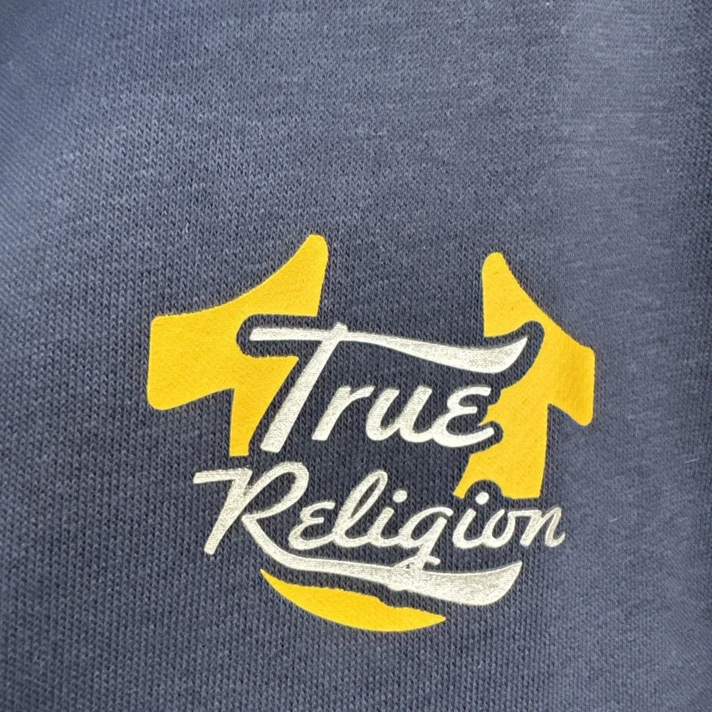 True Religion Jacket Mens M Blue Overlap Buddha Zip Hoodie Sweatshirt NWT‎